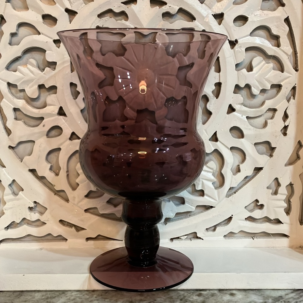 Vintage Morgantown Glass Pedestal Urn Style Vase Amethyst